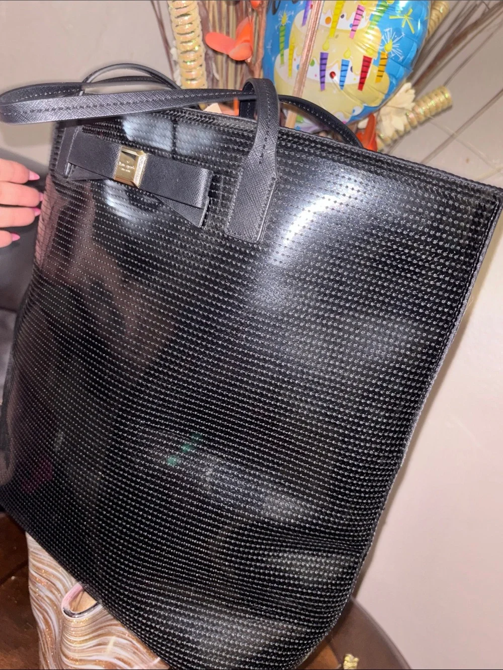Kate Spade Salinas Tote sequins with a patent leather bow.